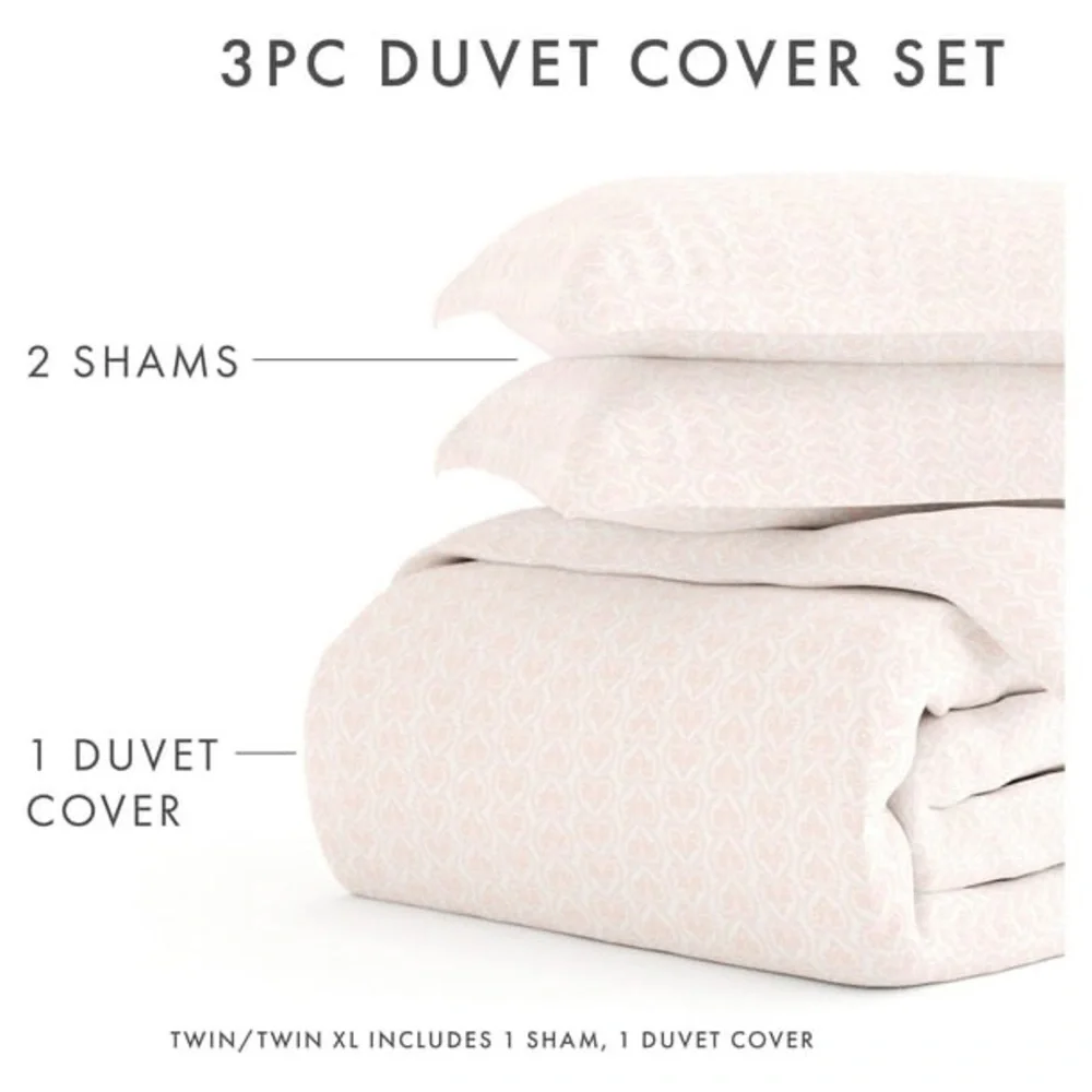 NOBLE LINENS NWT classic damask pink pattern duvet set -full/queen